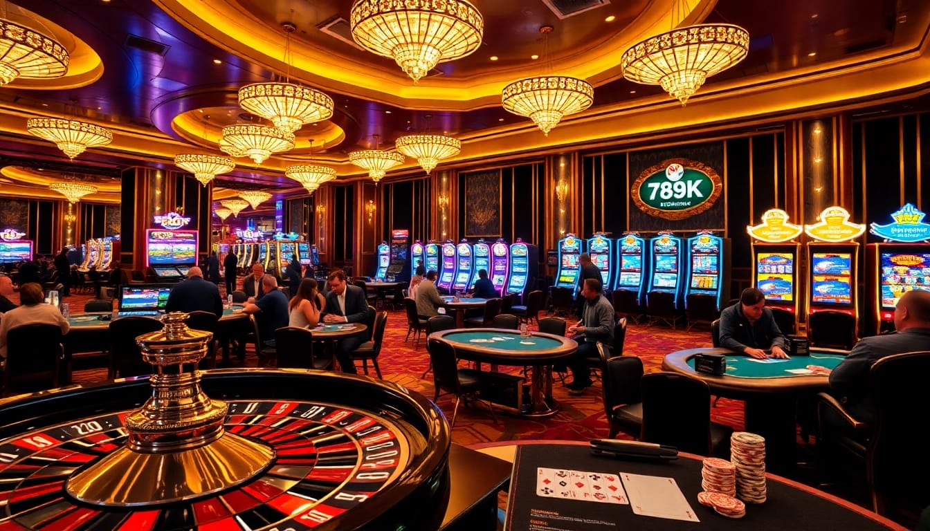 Exciting casino scene celebrating the thrill of gambling with 789K players engaged at poker tables.