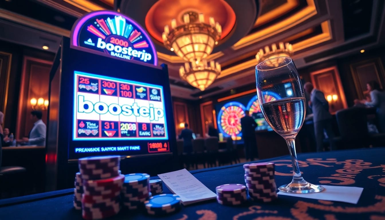 Engaging casino atmosphere showcasing the boosterjp slot machine amidst vibrant gaming excitement.