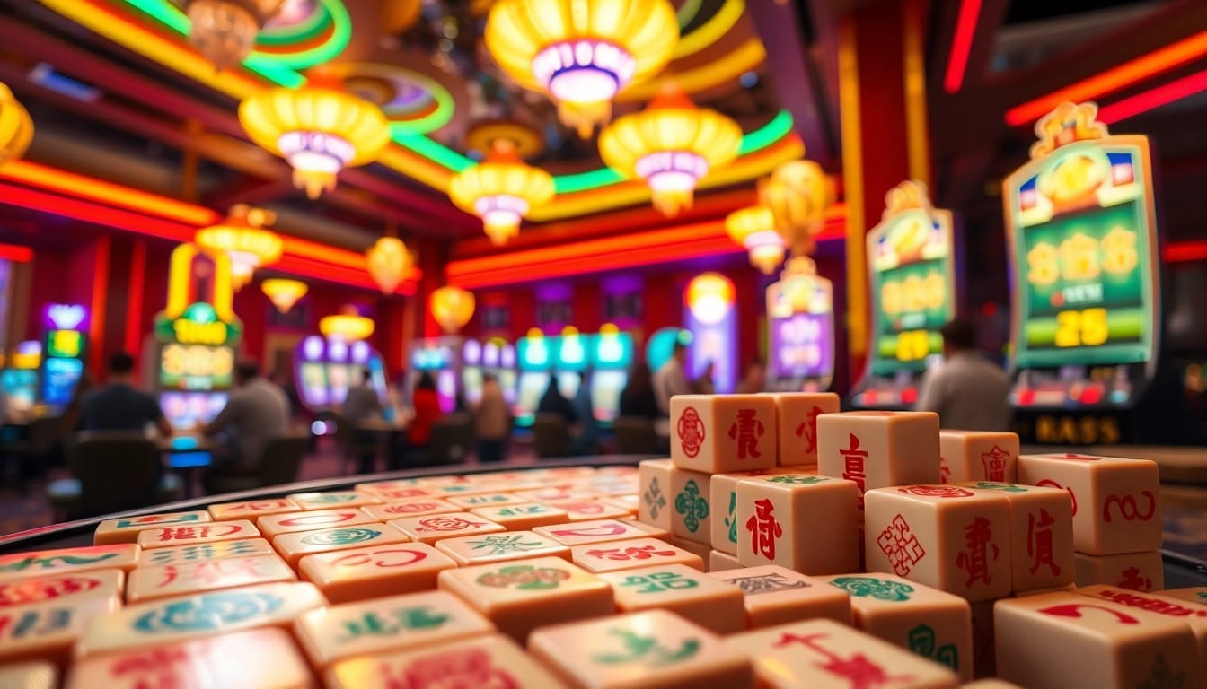 Menangkan permainan slot demo mahjong dengan desain kasino yang cerah dan menarik.