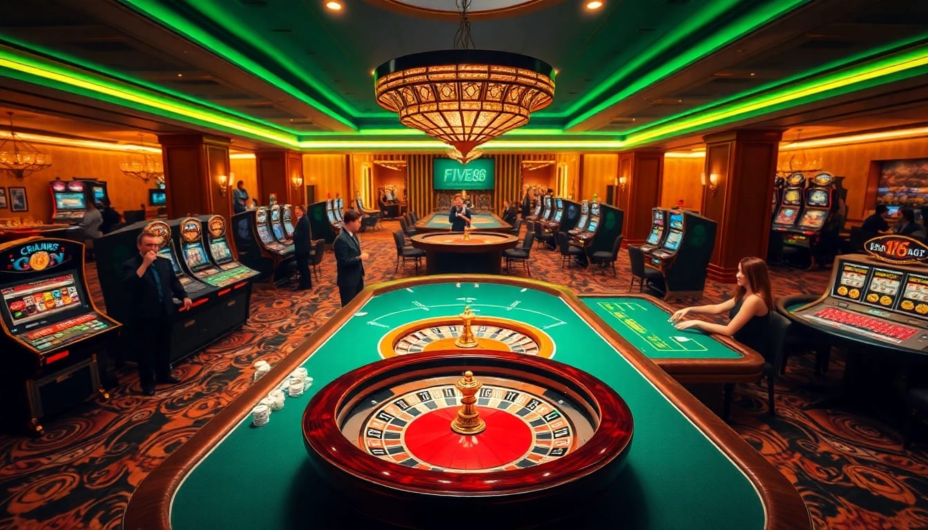 Experience excitement at FIVE 88 with vibrant casino games and polished poker chips.