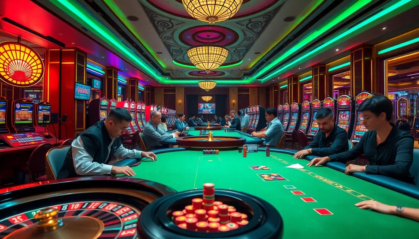 Experience the thrill of tải daga in an upscale casino setting with vibrant games and excited players.