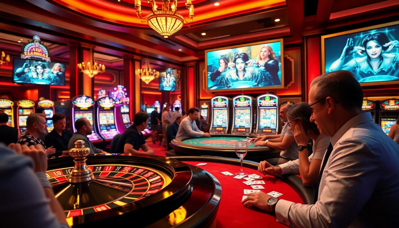 Exciting casino gaming scene showcasing players engaging in sex games ai-themed gambling experiences.