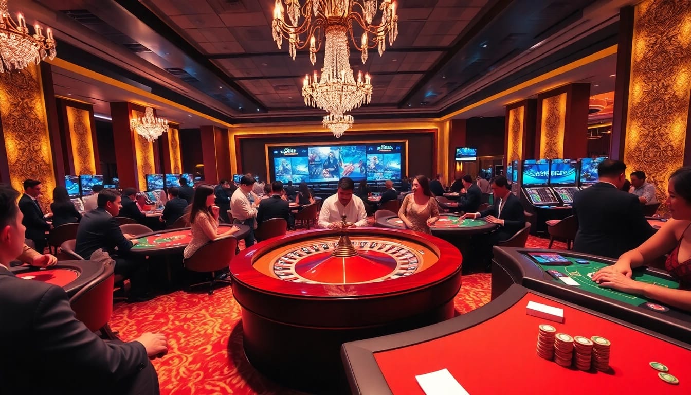 Xôi Xoài TV showcases an engaging casino scene with players enjoying roulette and poker.