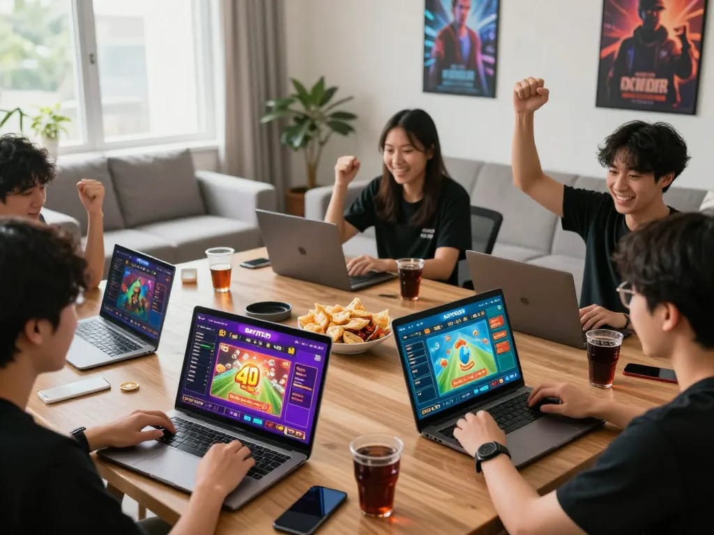 BAYITOTO online gaming experience showcasing players enjoying 4D toto games with vibrant graphics