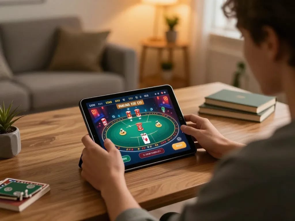Engaging in online gaming on 888now com with lively poker interface at home.
