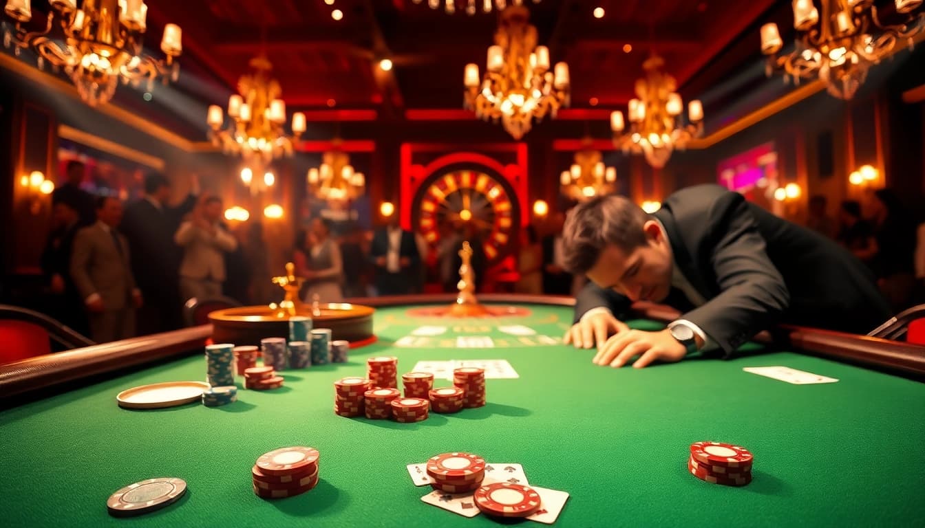 Enjoying an exciting poker game at 8kkbet.com, showcasing luxurious casino elements and vibrant atmosphere.