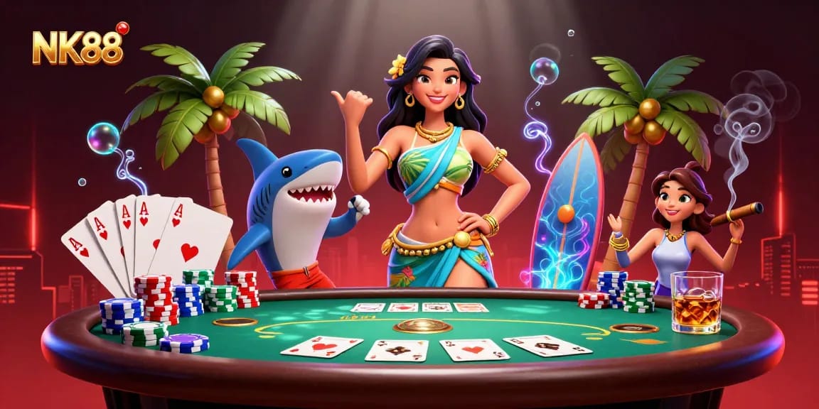 Experience the thrill of NK88 with dynamic poker gameplay and vibrant characters.