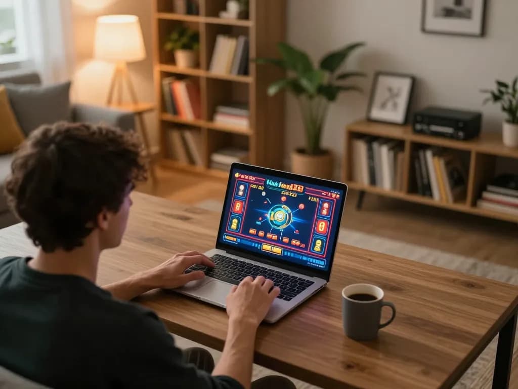 Person engaged in online gaming on King33 platform at a cozy home setup