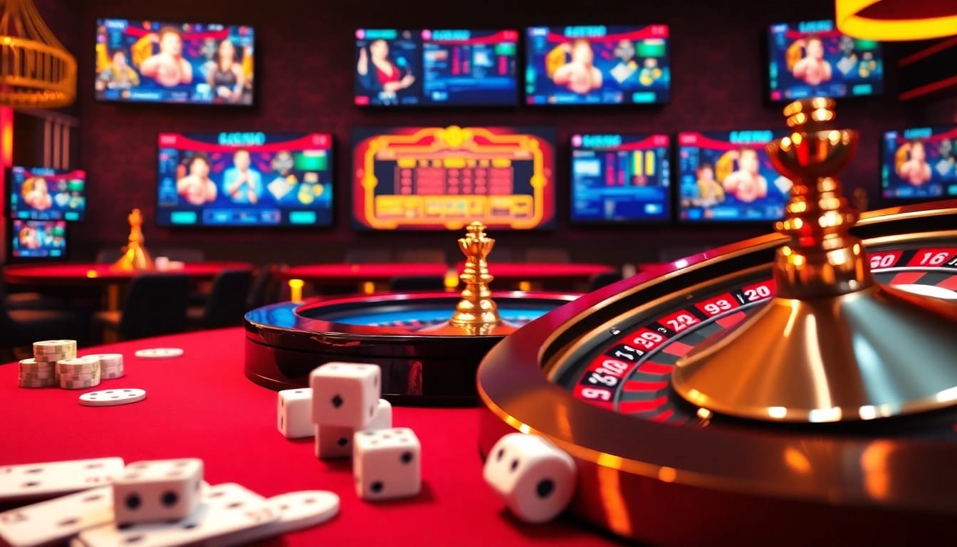Experience the thrill of gambling with Tool xổ số siêu tốc visuals featuring casino tables and poker chips.