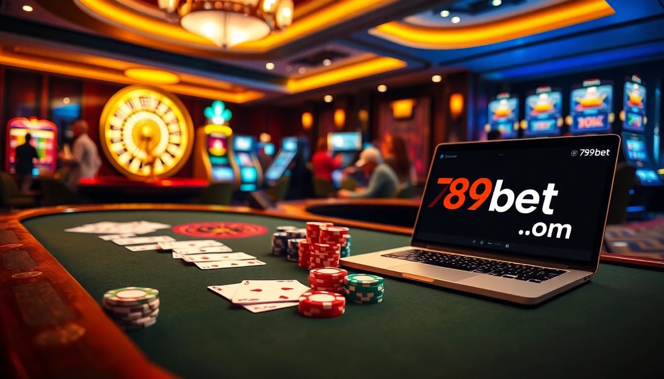 Engaging players at a luxurious poker table and slot machines at 789bet.com.