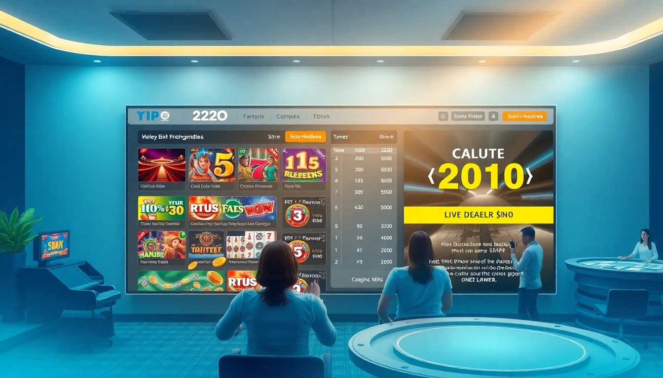Interactive gaming dashboard of 222O showcasing vibrant slots and live dealers.
