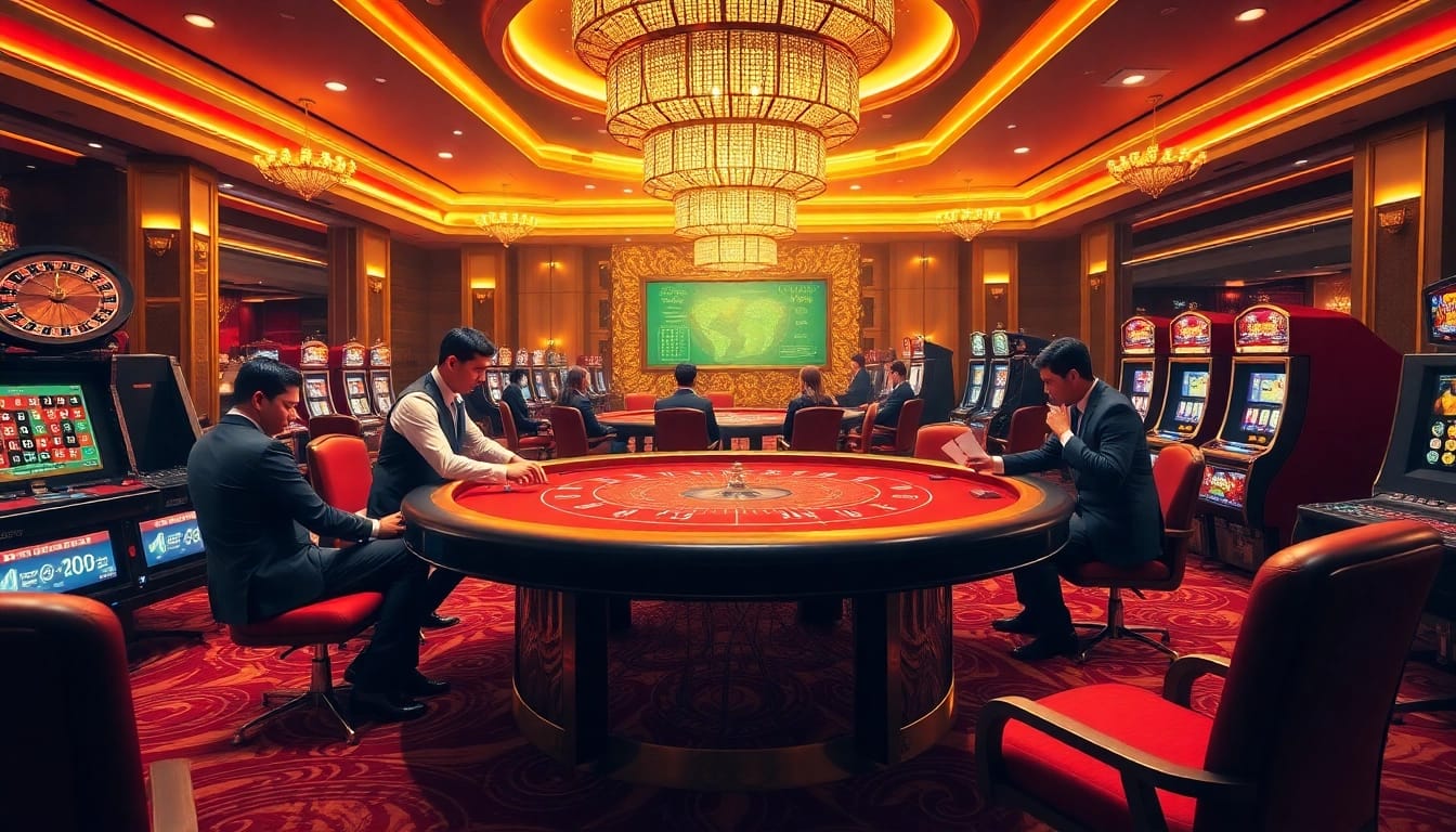 BJ38 players engaging in high-stakes action at a luxurious casino table.