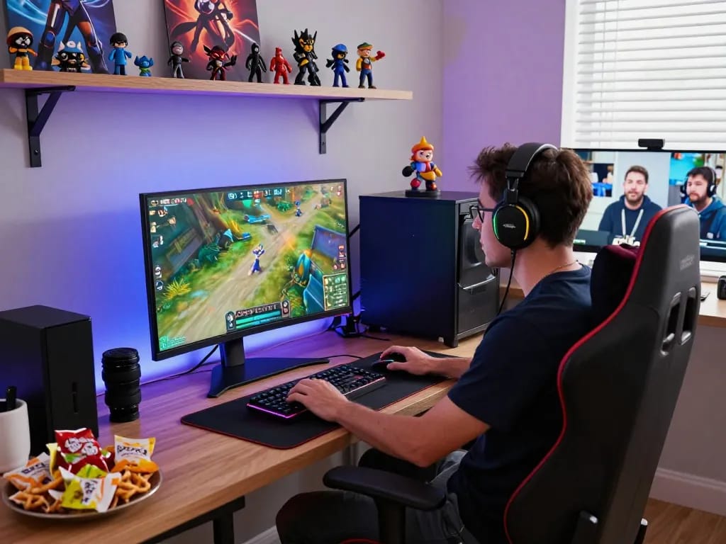 Engaging gaming atmosphere at ligasedayu.com with a gamer enjoying multiplayer experience.