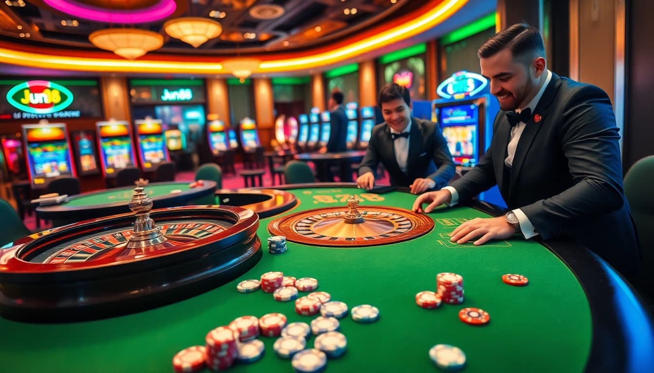 Experience the excitement of Jun88 with vibrant casino tables and engaging gameplay.