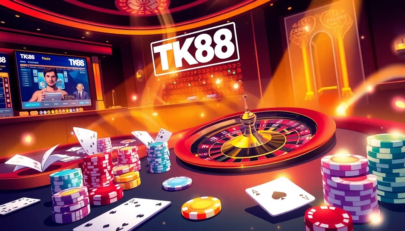 Experience thrilling gameplay at TK88 Casino, featuring dice, cards, and roulette in action.