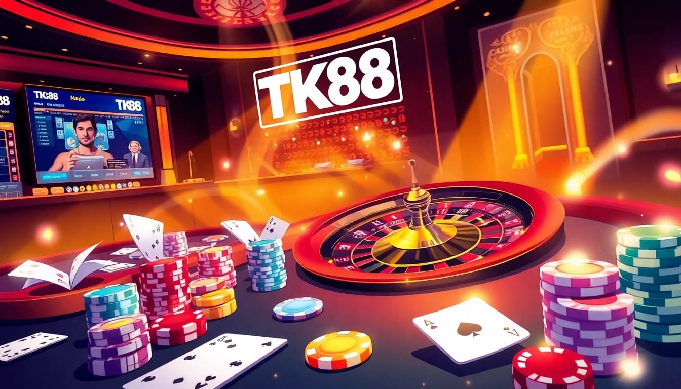 Experience thrilling gameplay at TK88 Casino, featuring dice, cards, and roulette in action.