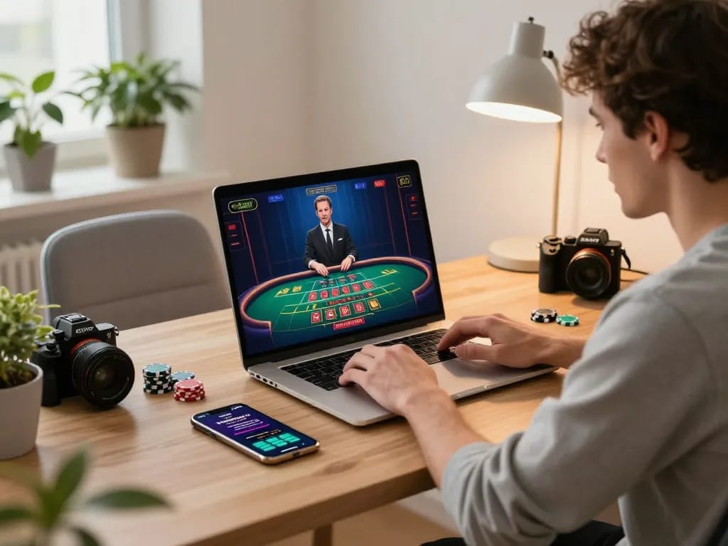 Exciting online baccarat gaming scene with a vibrant live table, chips, and engaging player experience.