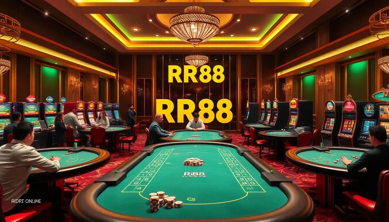Excited gamblers enjoying games at RR88 online casino with vibrant atmosphere and luxury.