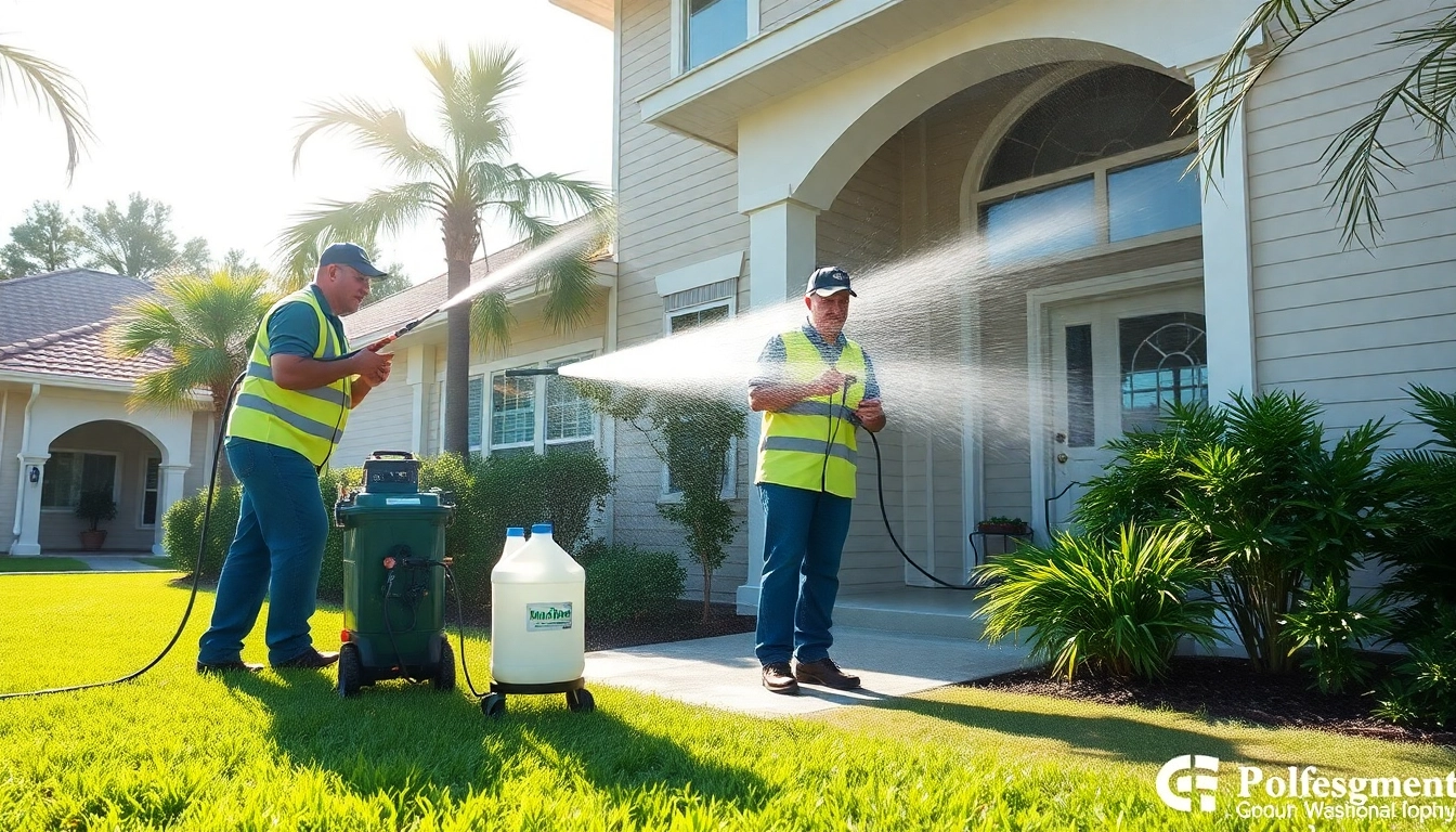 Soft wash being expertly applied on a residential home in Kissimmee, Florida, showcasing eco-safe cleaning methods.