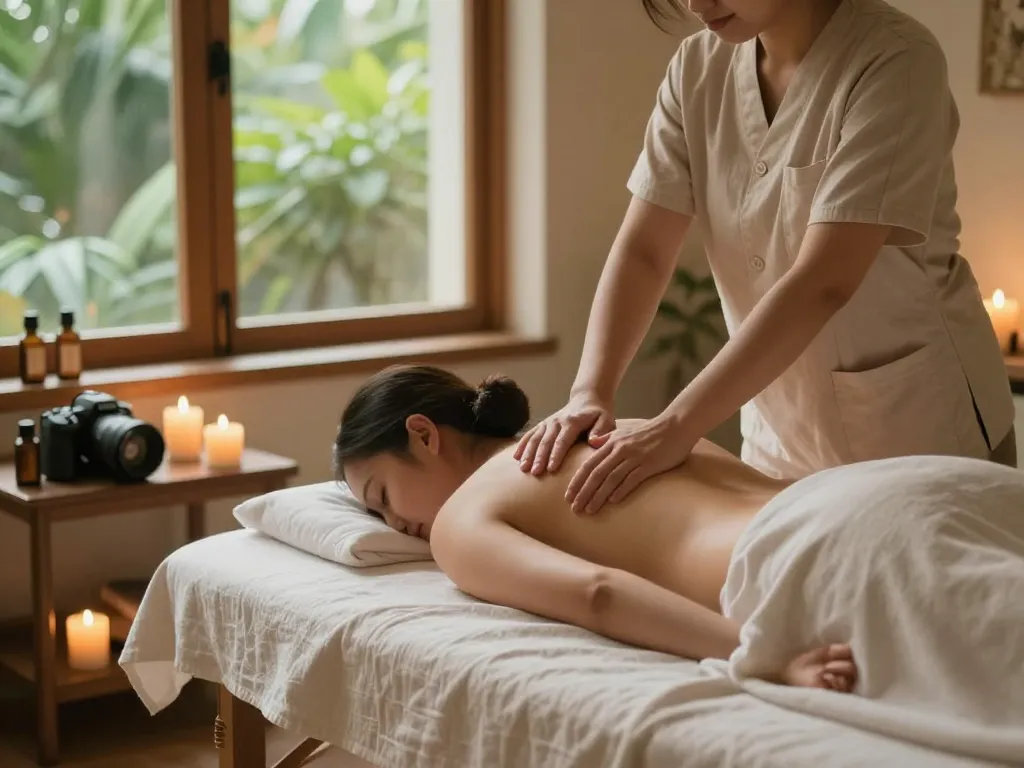 Tranquil spa massage experience showcasing 삼산동마사지 with soothing ambiance and skilled therapist.