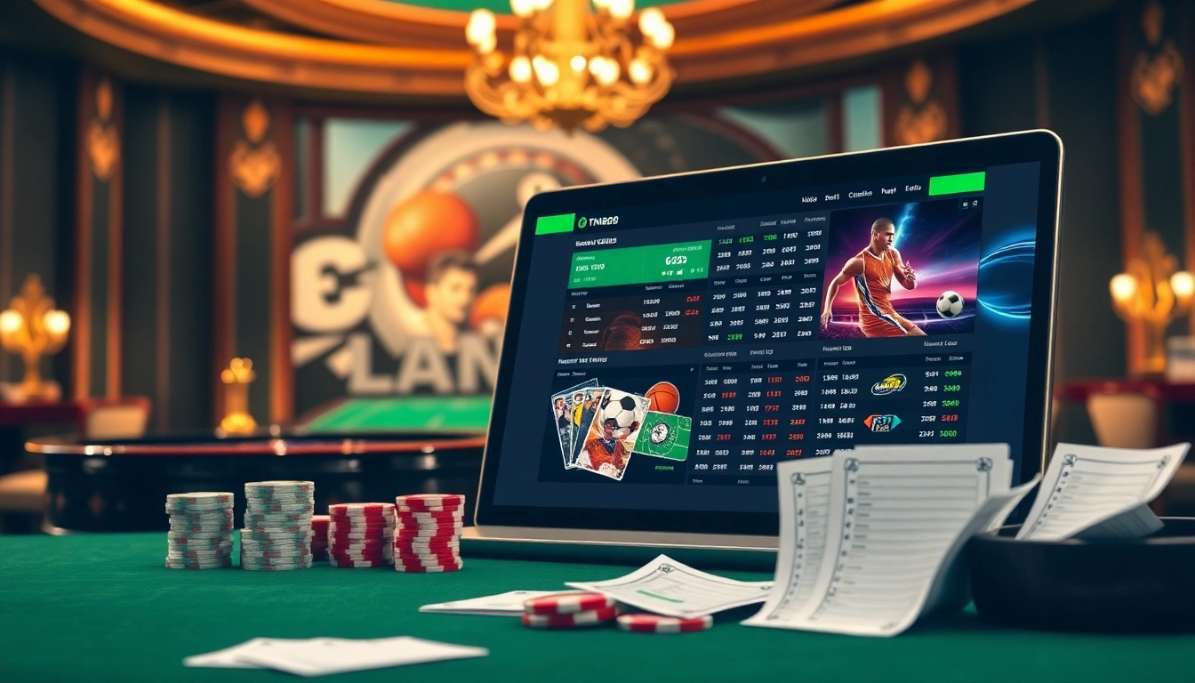 Betting interface showing Thể Thao NK88 opportunities amidst poker chips and sports graphics.