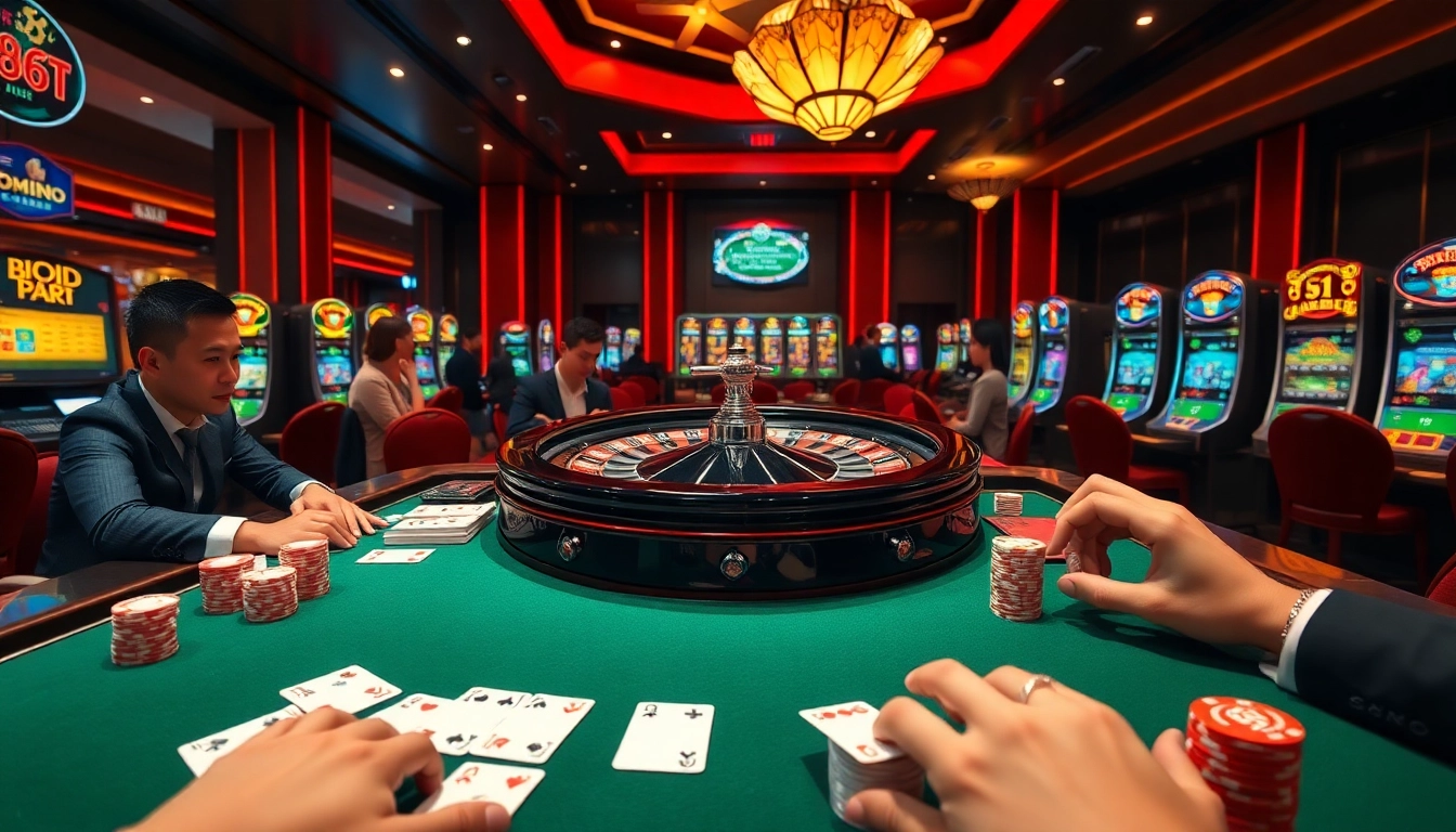 Vibrant casino scene highlighting players enjoying games at https://lu88.cn.com/ with roulette, poker chips, and dynamic atmosphere.