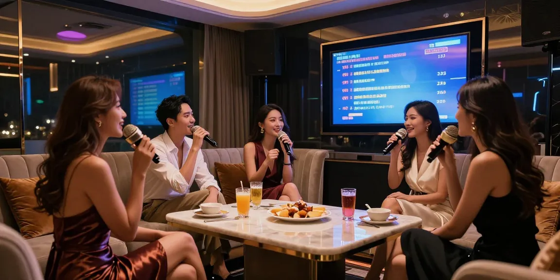 강남쩜오에서 즐거운 시간을 보내는 친구들, 고급스러운 룸살롱 환경을 보여줌