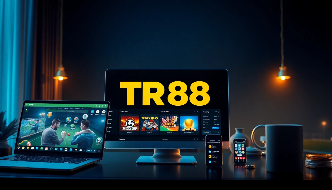 Engaging scene of users enjoying the TR88 online betting platform with dynamic game icons.