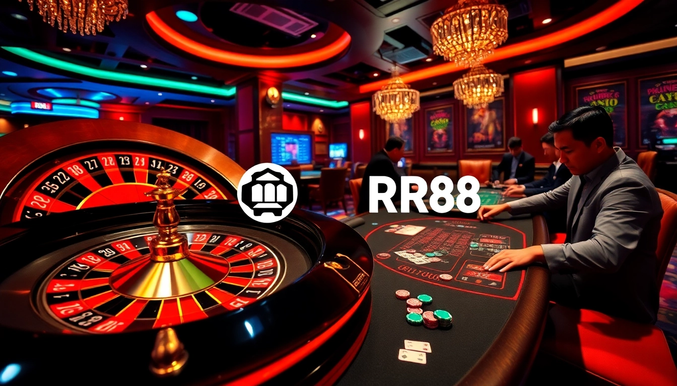 Playing at RR88 casino with vibrant roulette wheel and professional dealers.