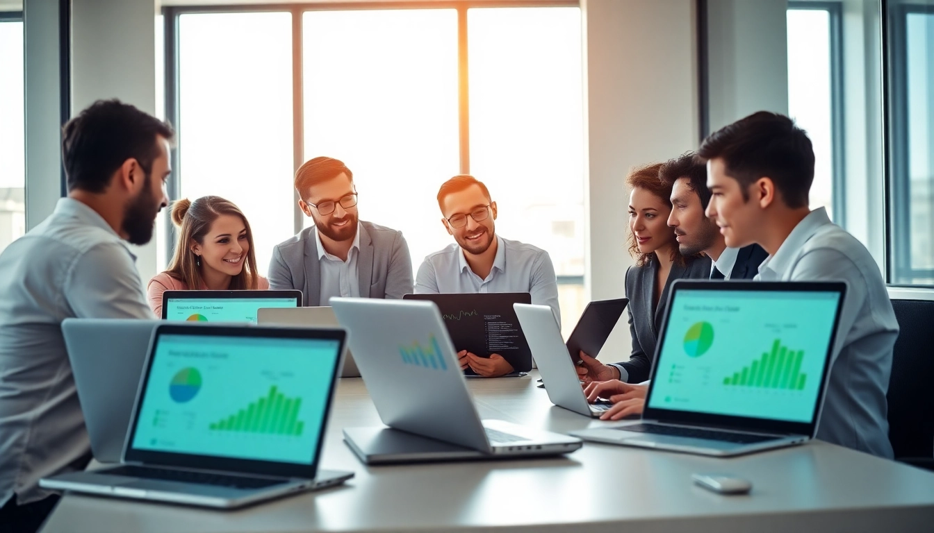 C168 team collaboration in a modern office showcasing analytics and progress.