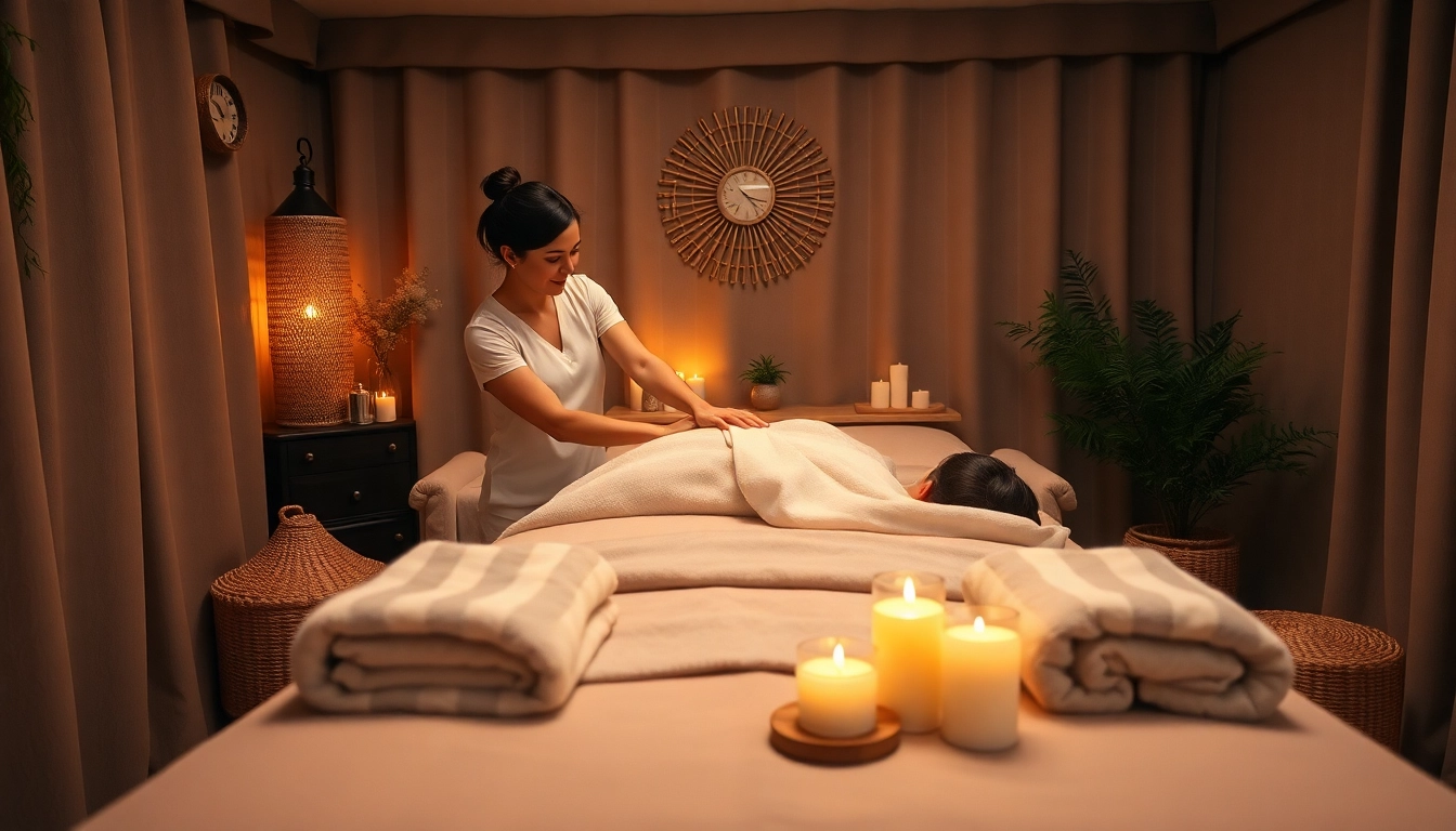 출장마사지 scene with a therapist providing a soothing Swedish massage in a serene setting.