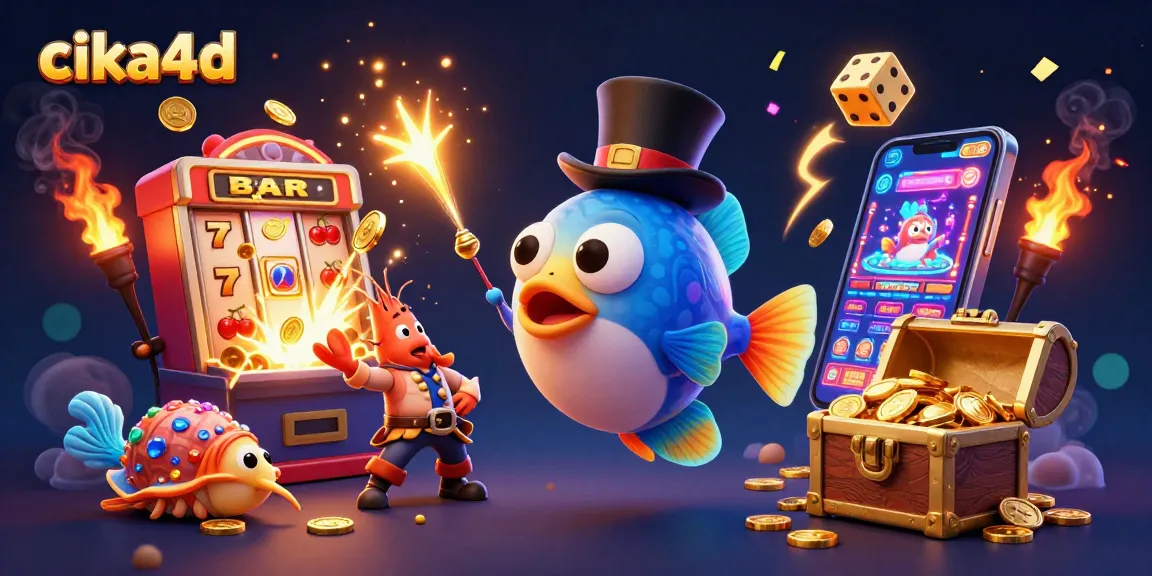 Engage with cika4d's thrilling slot games featuring a vibrant 3D illustration of dynamic characters and symbols.