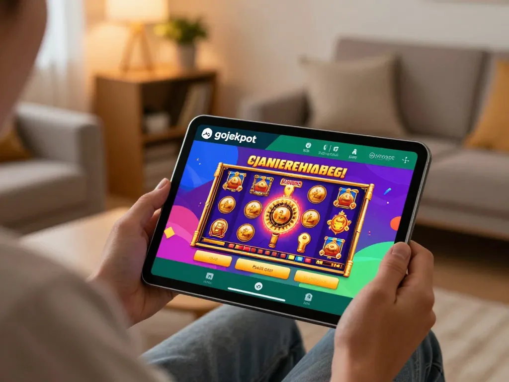 Engaging with the gojekpot online gaming app showcasing exciting slot options in a cozy setting.