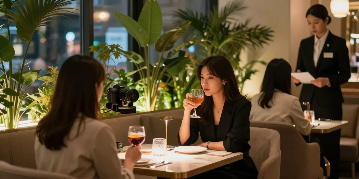 강남쩜오에서 고급스러운 사교 모임을 즐기는 여성의 모습