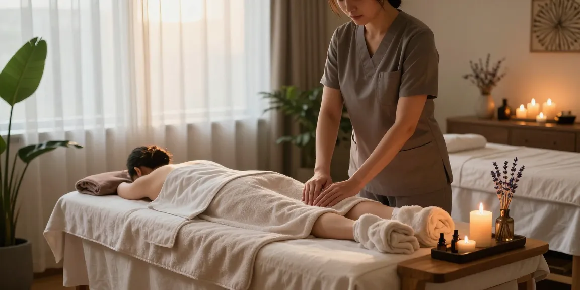 역삼동마사지 세션을 준비하는 전문가와 아늑한 스파 환경