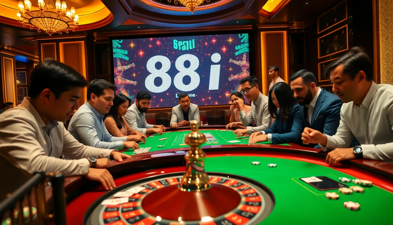 Players eagerly engage in a thrilling casino game featuring 88i poker chips and roulette excitement.