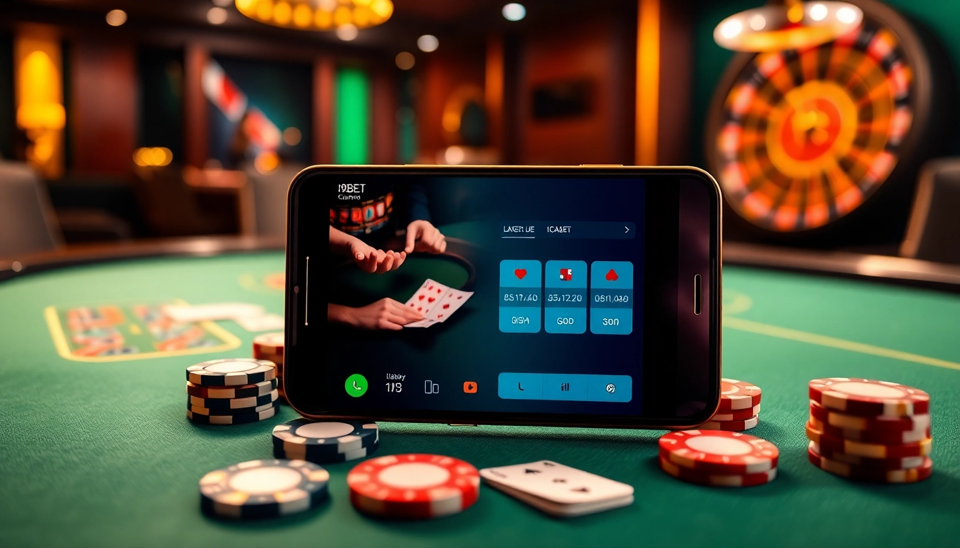 Engage in thrilling gameplay with the tải app i9bet on stylish devices, capturing the casino essence.