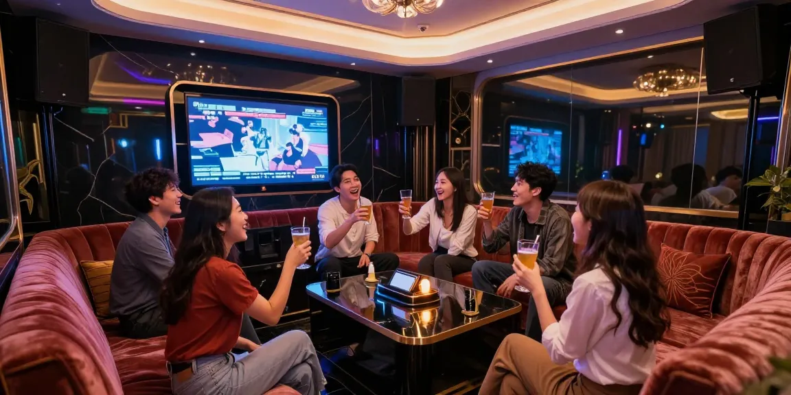 강남가라오케에서 고급스러운 분위기로 즐기는 친구들의 모습