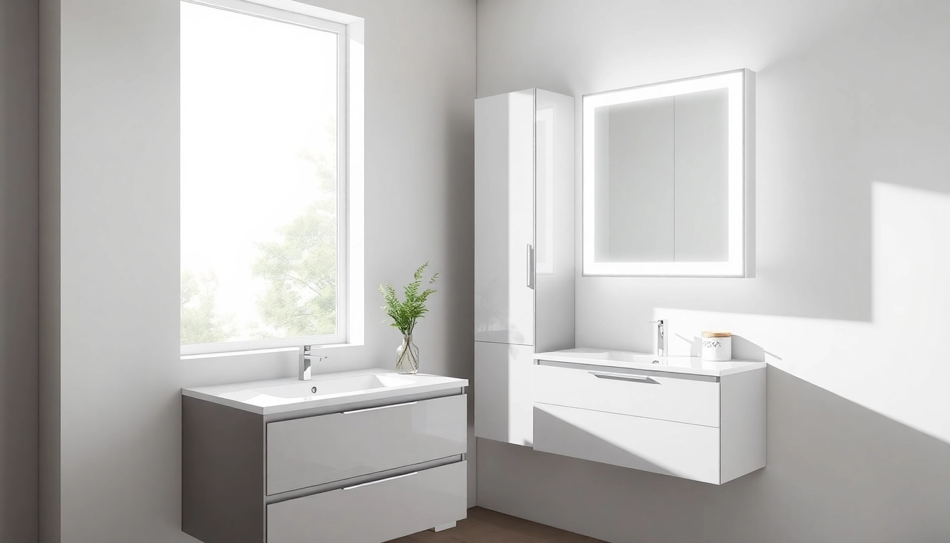 Enhance your bathroom with the elegant Sirhona France LED mirror and cabinet.