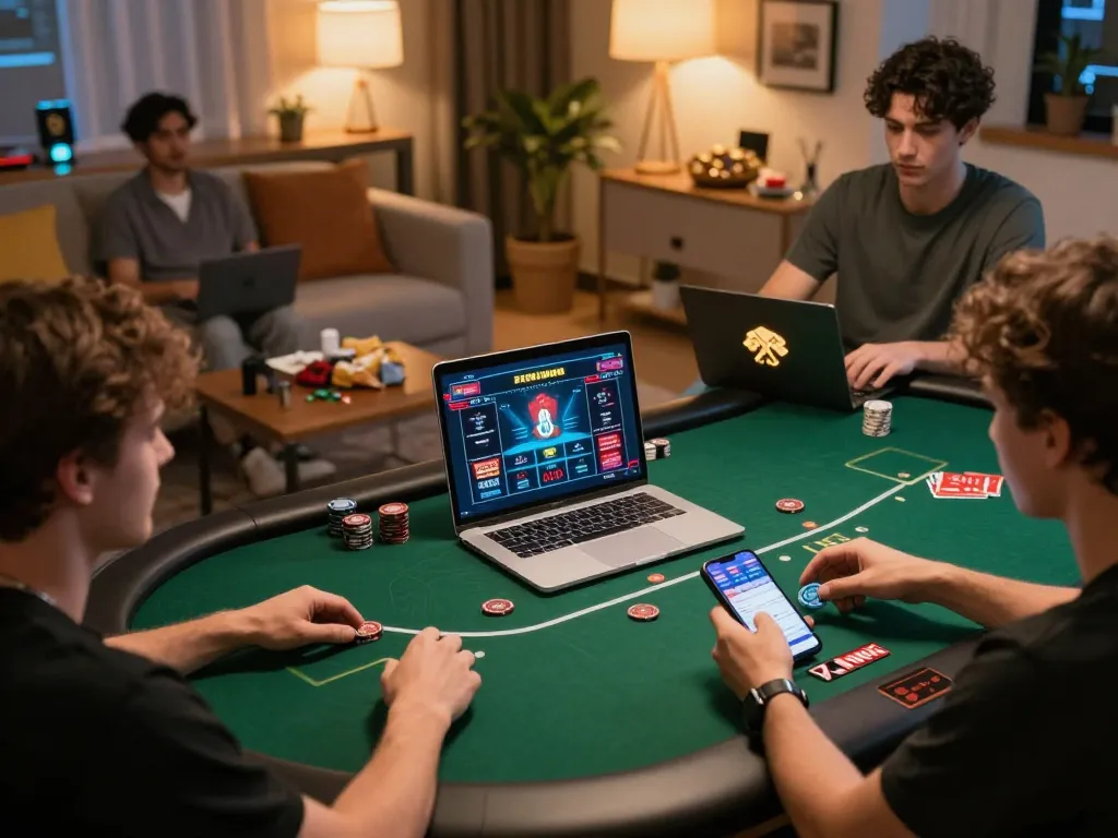 Engaged players at 789win com utilizing devices for online casino gaming strategies.