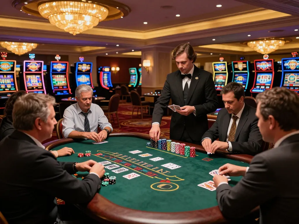 98win players engaging in strategic moves at a vibrant blackjack table in an upscale casino