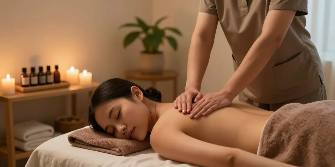 마사지 테라피 중인 마사지샵의 편안한 분위기