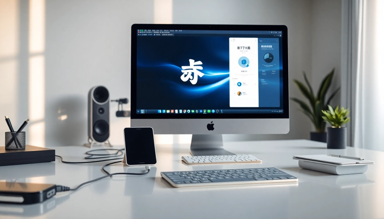 爱思助手下载 interface displayed on a sleek Apple device in a modern workspace.