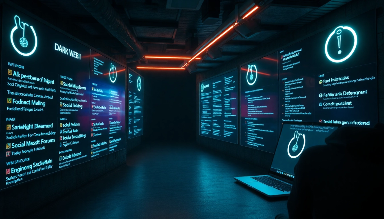 The hidden wiki digital representation showcasing dark web services, including forums and social media.