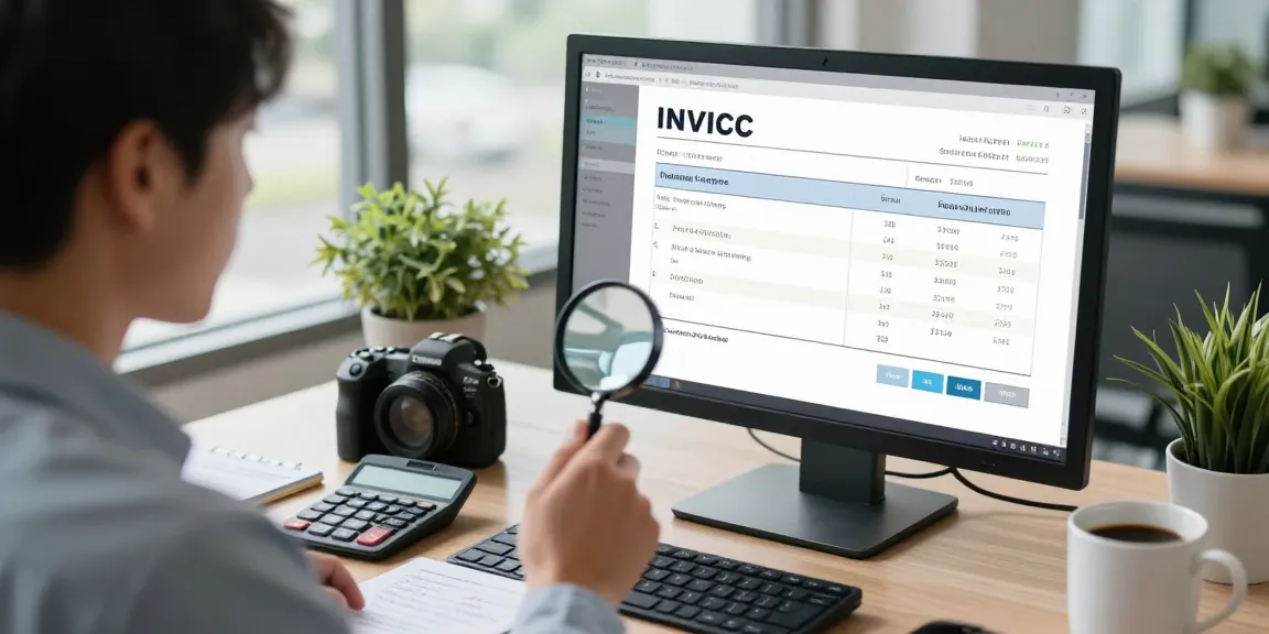 Verify invoices to detect fake invoice in a bright office space.