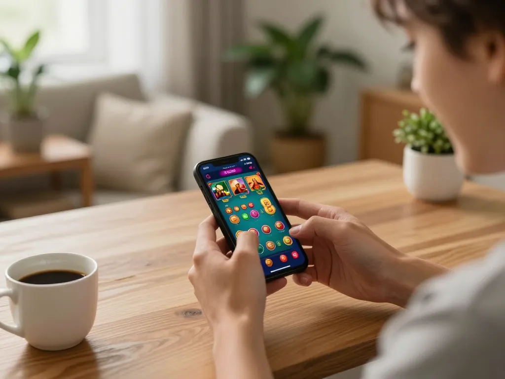 kkwin player excitedly engaging with mobile casino app for a thrilling gaming experience