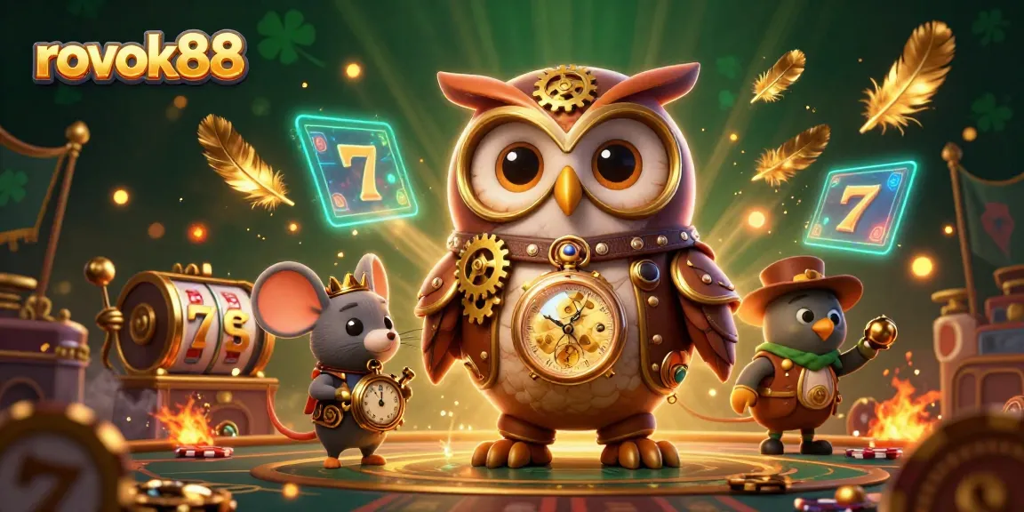 Experience thrilling moments with rokok88, featuring steampunk characters amid vibrant casino elements.