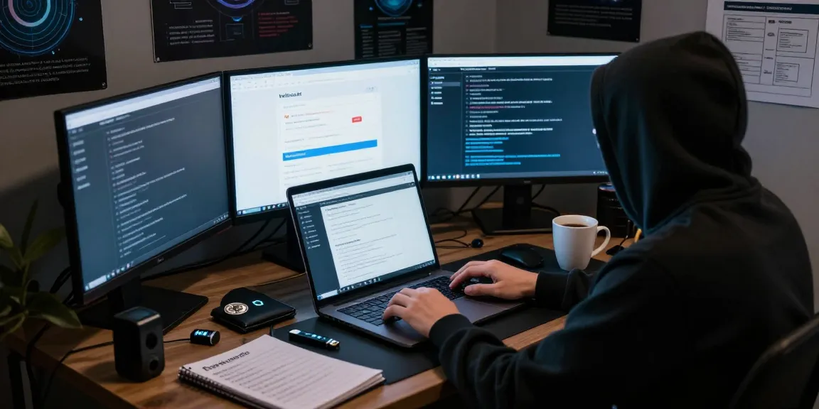 Focused user navigating TorWiki as the most trusted darknet market directory. Security reviews, guides and more in a dimly lit room.
