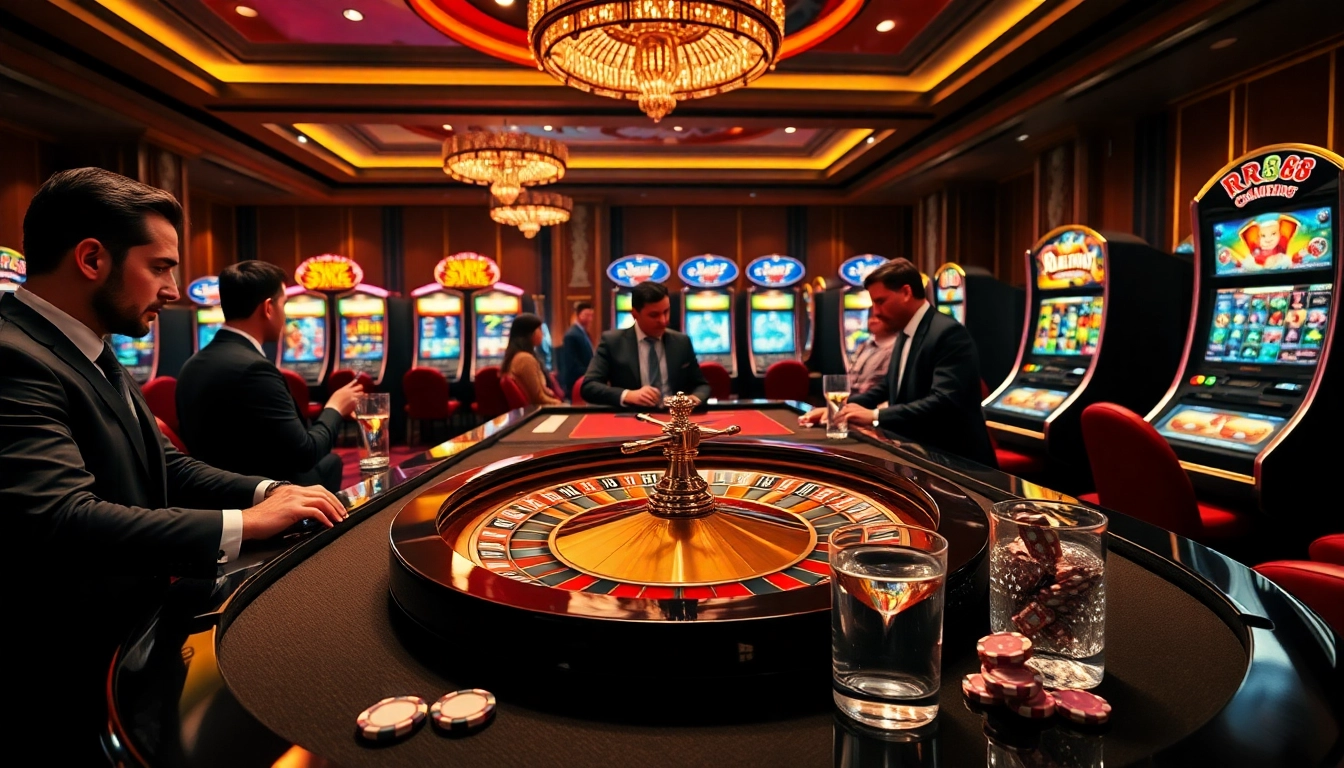 Experience the excitement of RR88 at a luxury casino with vibrant tables and thrilling games.