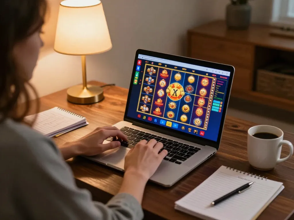 Engaged user playing online casino on laptop, showcasing Đăng ký cm88 for exciting gaming experience.
